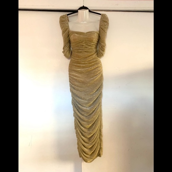 Sorrel Gold Ruched Chiffon Long Maxi Dress - Picture 3 of 5
